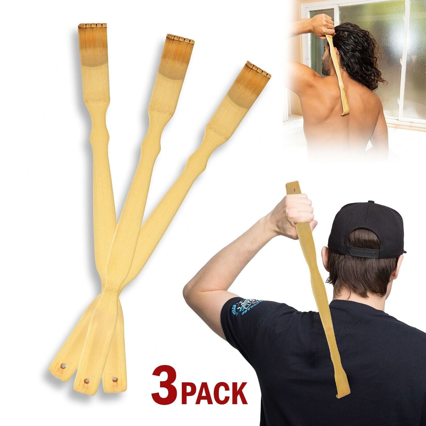 3 Long Reach Natural Bamboo Back Scratcher