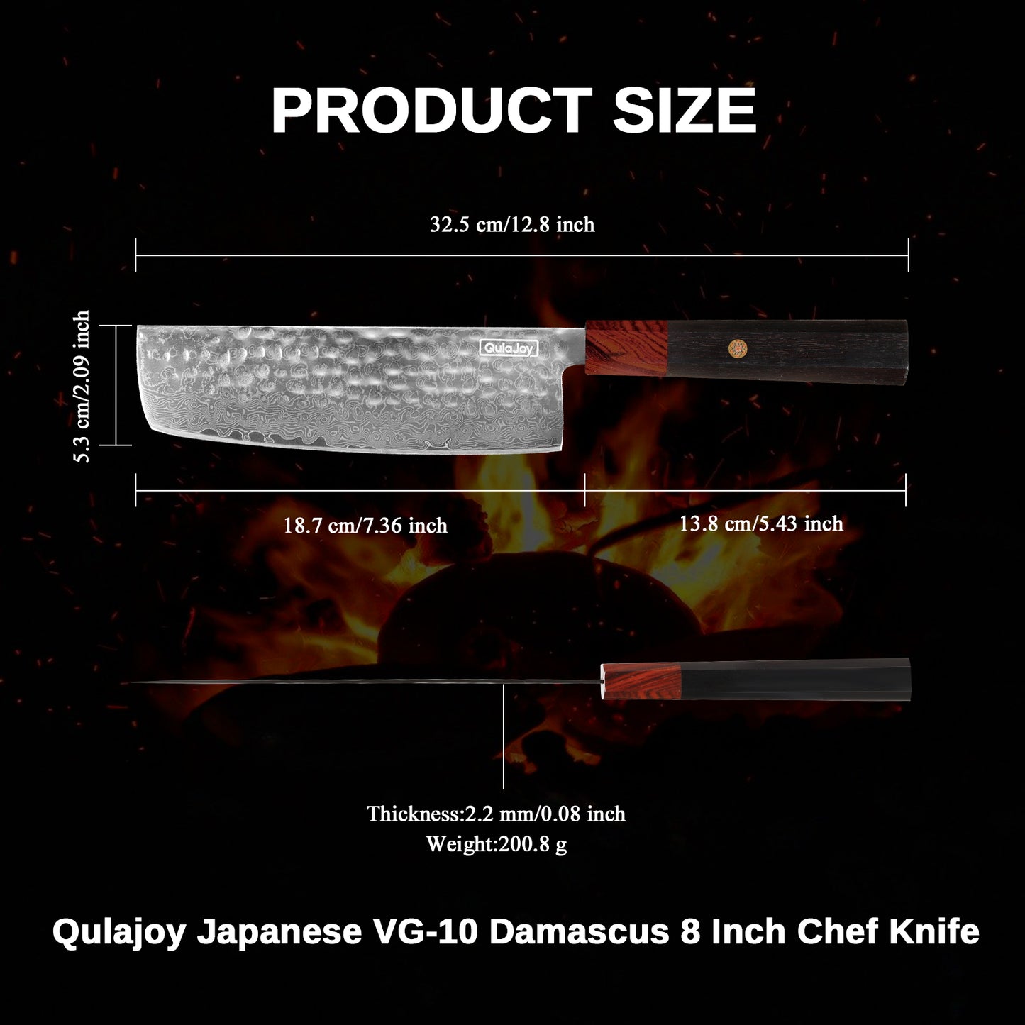 Qulajoy 8 Inch Japanese Super Steel Hammered Knife