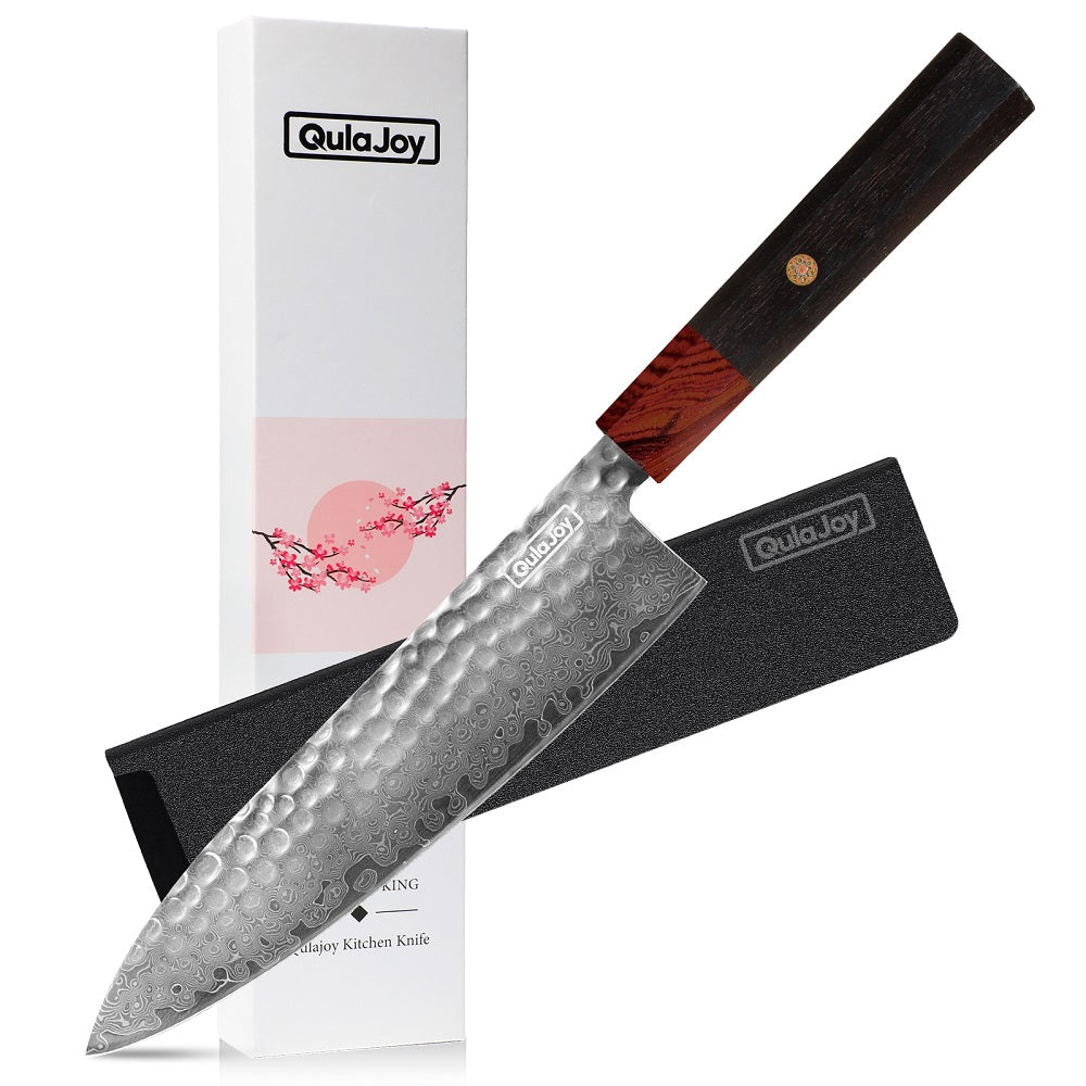 Qulajoy 8 Inch Japanese Super Steel Hammered Knife