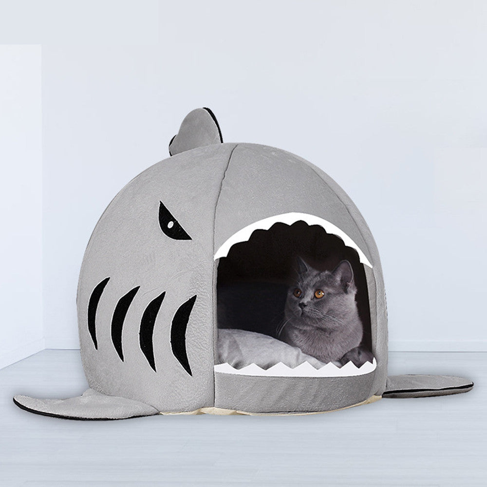 Multi-Use Shark Cat Bed Open Or Cave