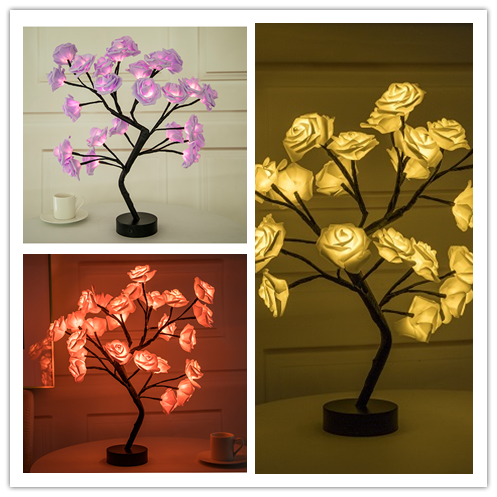 USB Battery Operated LED Bonsai Tree Rose Flower Lamp