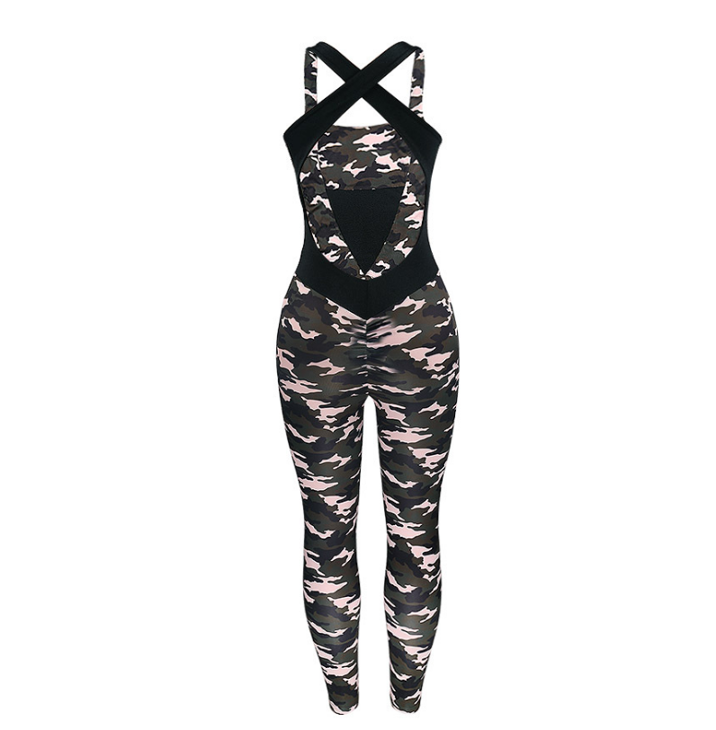 Camouflage Cross Back Fitness Jumpsuit