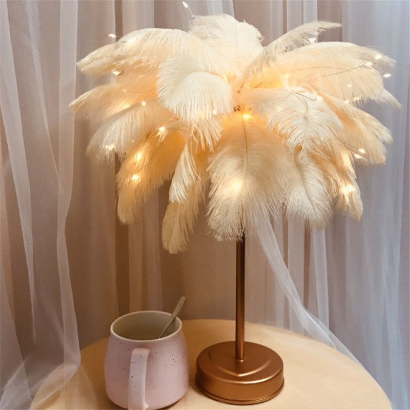 Remote Control Feather Table Lamp USB Battery Power