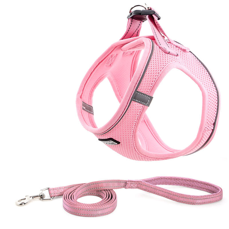 Dog Leash Harness Set Double Reflective Straps & Belts