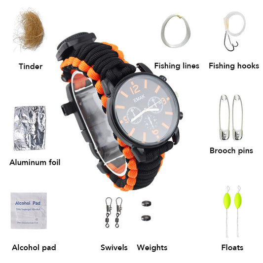 Survival Compass Watch With Paracord & Fishing Gear