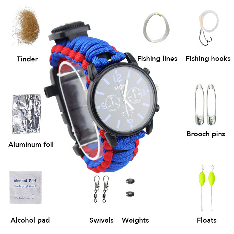 Survival Compass Watch With Paracord & Fishing Gear