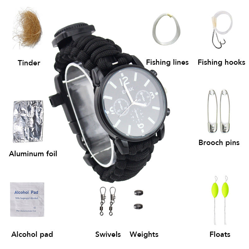 Survival Compass Watch With Paracord & Fishing Gear