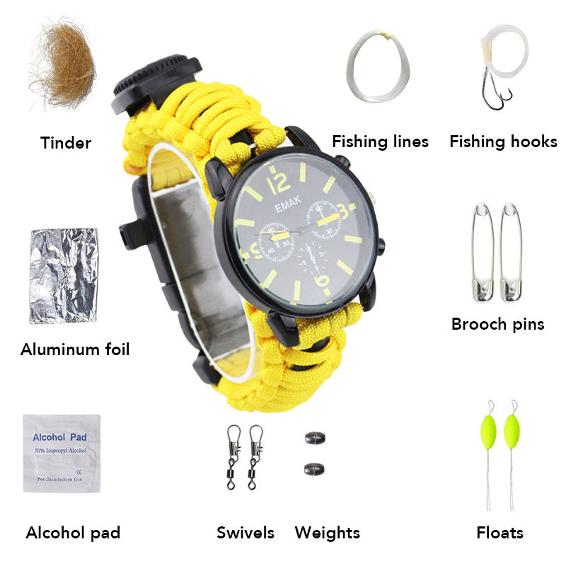 Survival Compass Watch With Paracord & Fishing Gear