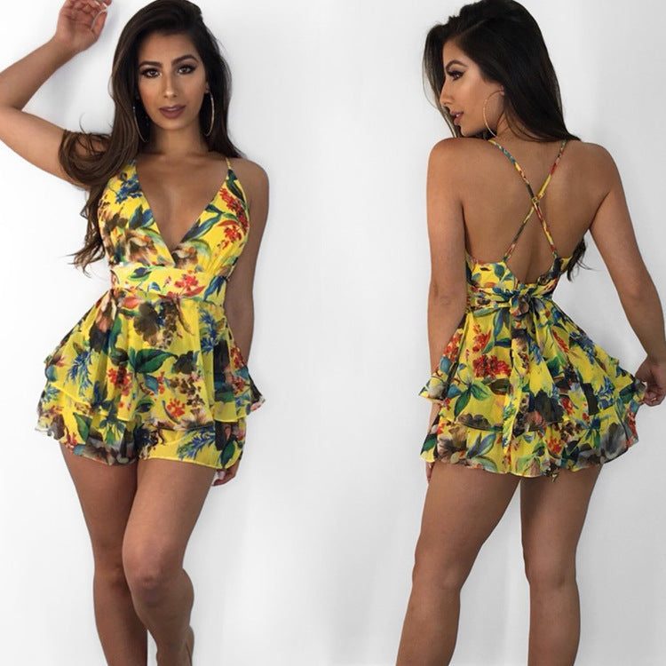 Printed Back Crossover Jumpsuit