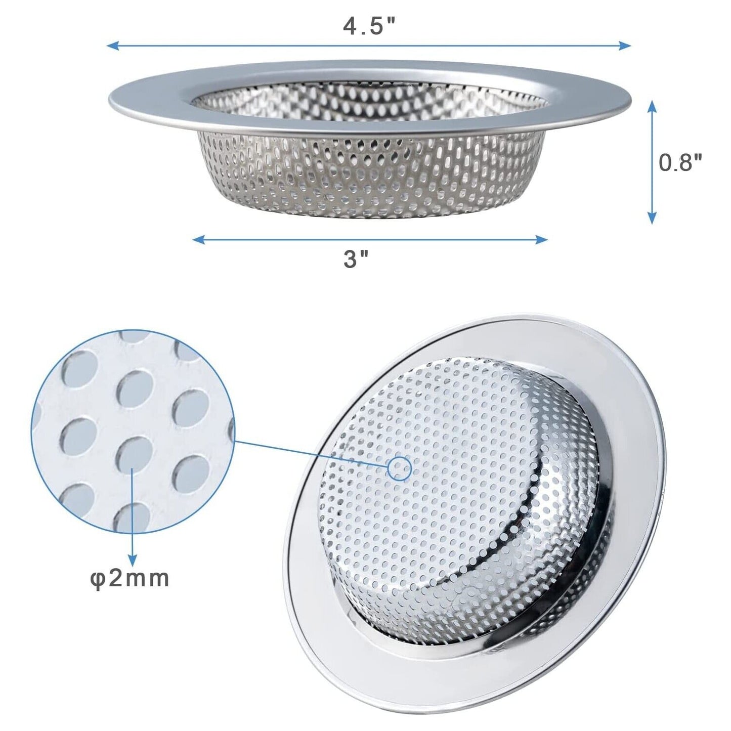 2 Stainless Steel Kitchen Sink Strainer 4.5 Diameter