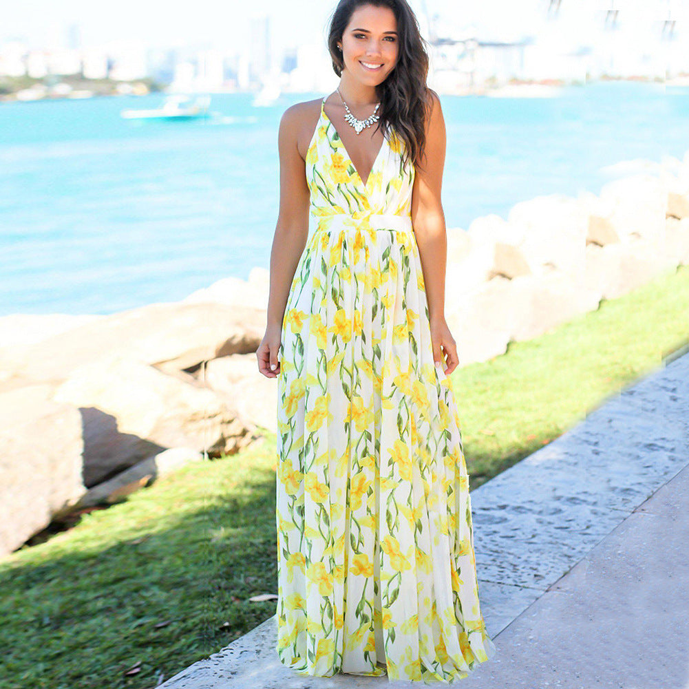 Beautiful Colorful Strap Leak Beach Dress