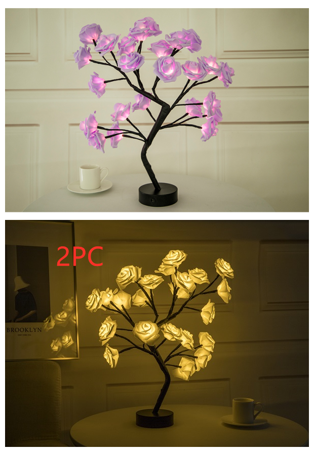 USB Battery Operated LED Bonsai Tree Rose Flower Lamp