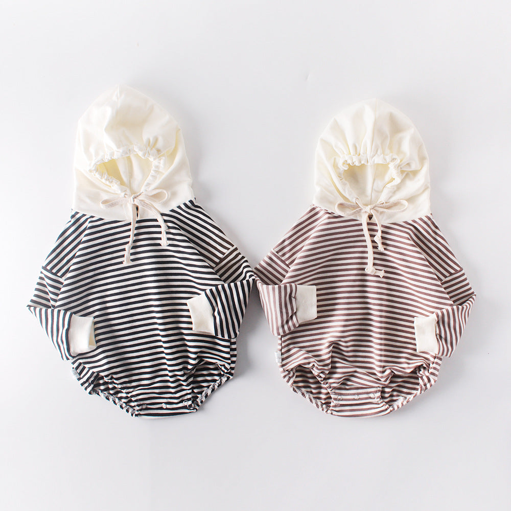 One-piece Striped Hooded  Baby Clothes