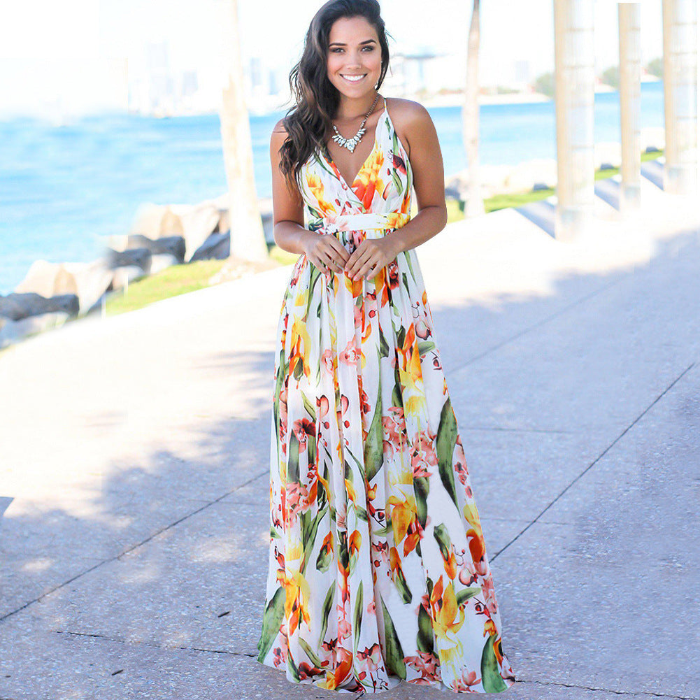 Beautiful Colorful Strap Leak Beach Dress