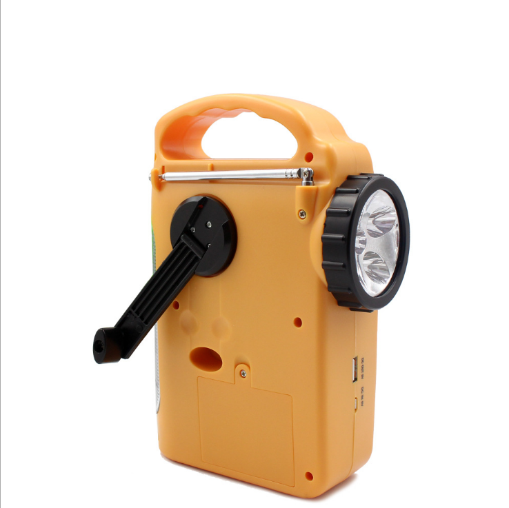 Hand-cranked radio emergency light