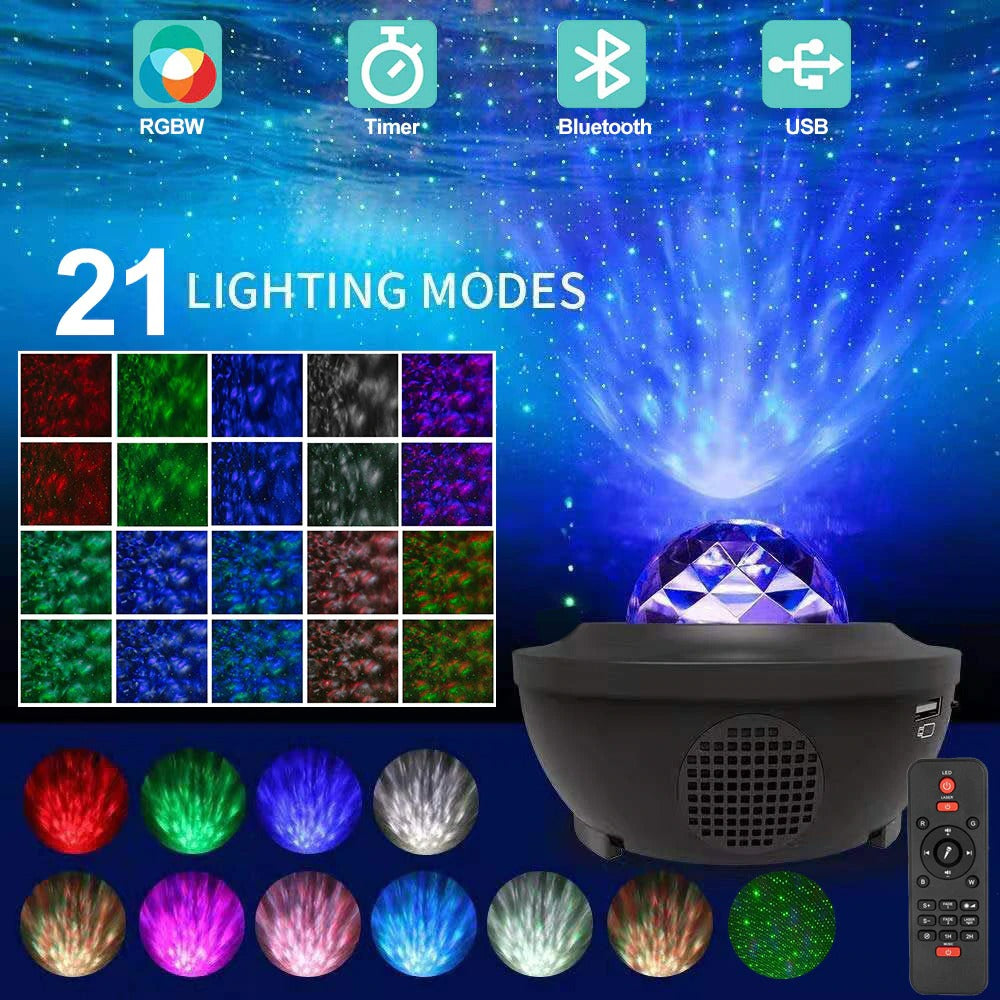 USB LED Starry Night Water Wave Sound-Activated Projector Light