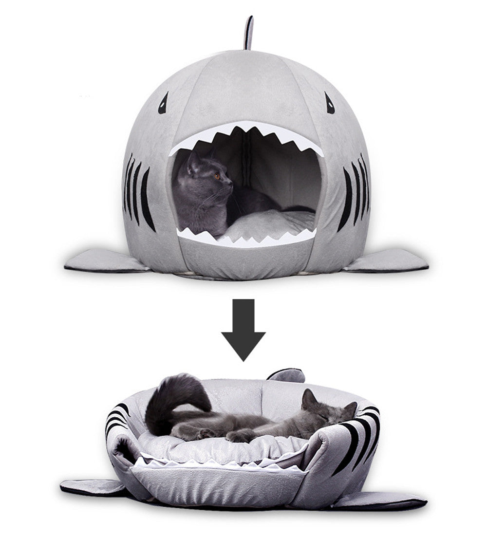 Multi-Use Shark Cat Bed Open Or Cave