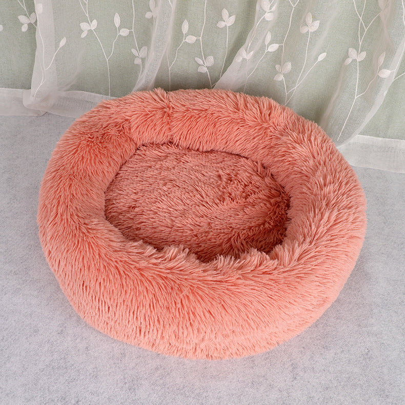 Plush Round Pet Bed Keeps Them Warm & Snug