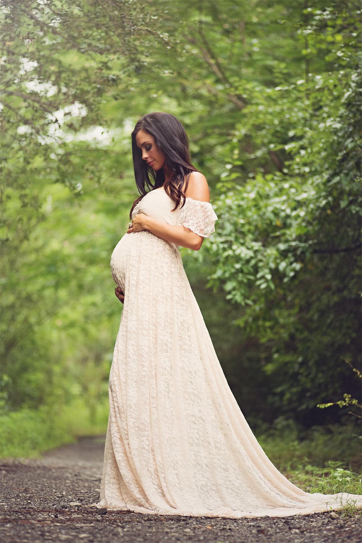 Beautiful Pregnant Women Lace Trailing Dress Short Sleeve