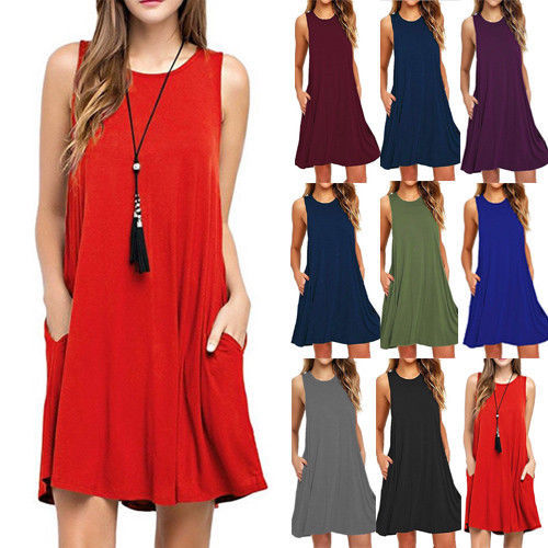 Summer Casual Ladies Pocket Dress