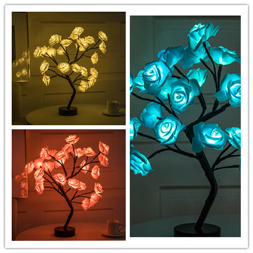 USB Battery Operated LED Bonsai Tree Rose Flower Lamp