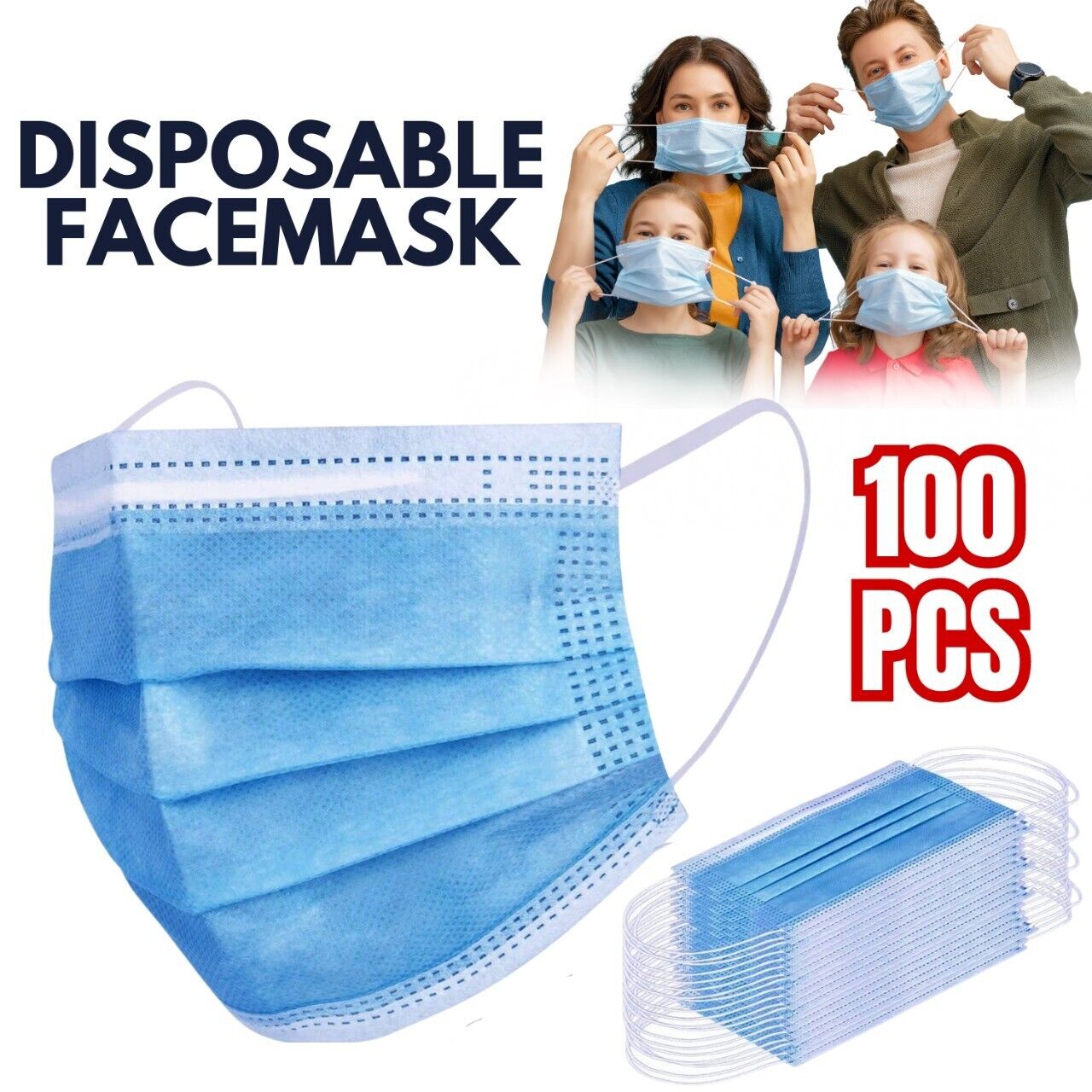 100 PC Face Mask Disposable 3Ply Ear Loop