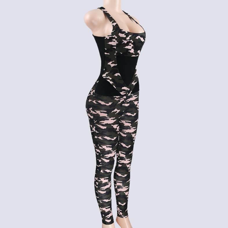 Camouflage Cross Back Fitness Jumpsuit