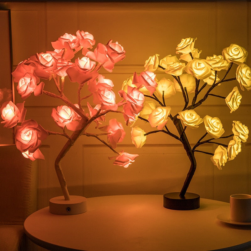 USB Battery Operated LED Bonsai Tree Rose Flower Lamp