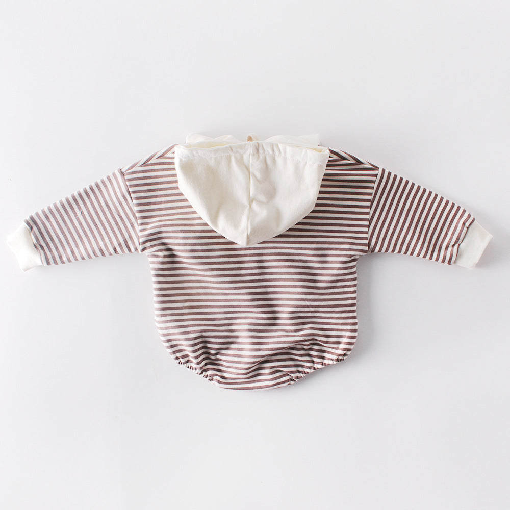 One-piece Striped Hooded  Baby Clothes