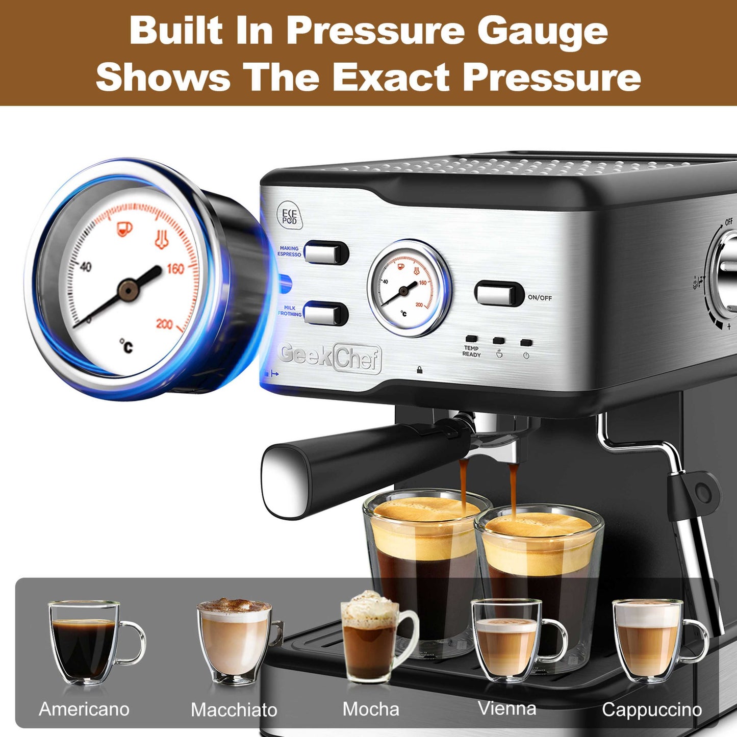 Espresso 20 Bar Pressure Cappuccino Latte Maker ESE POD