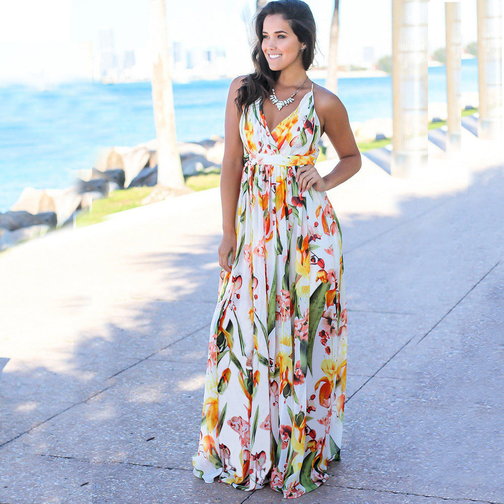 Beautiful Colorful Strap Leak Beach Dress