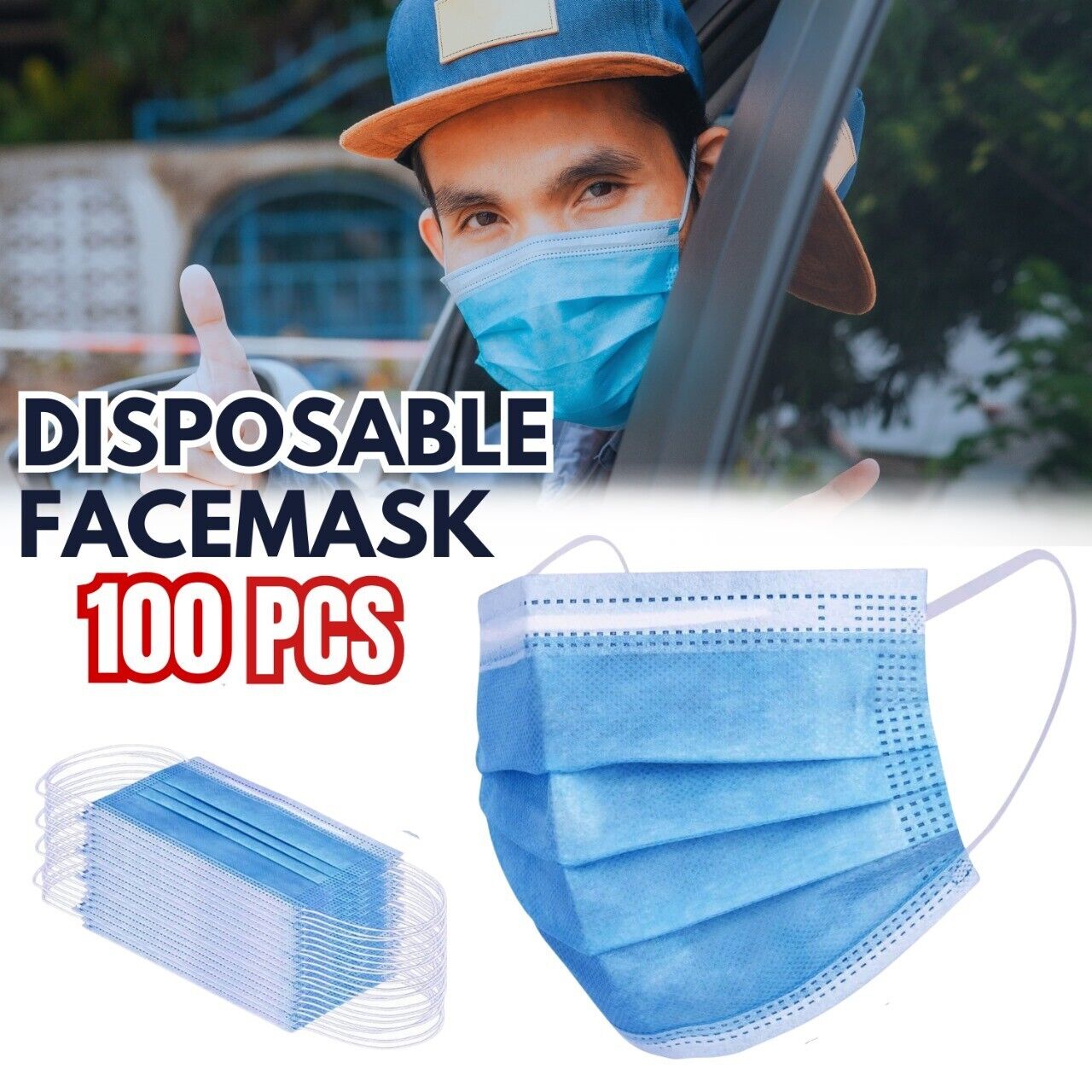 100 PC Face Mask Disposable 3Ply Ear Loop