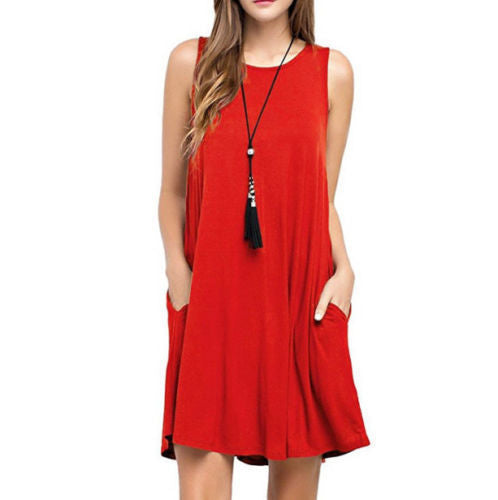 Summer Casual Ladies Pocket Dress