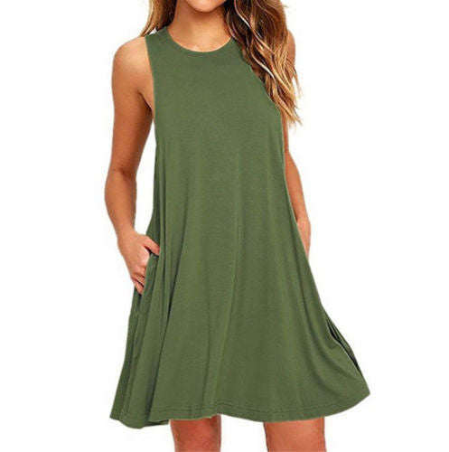 Summer Casual Ladies Pocket Dress