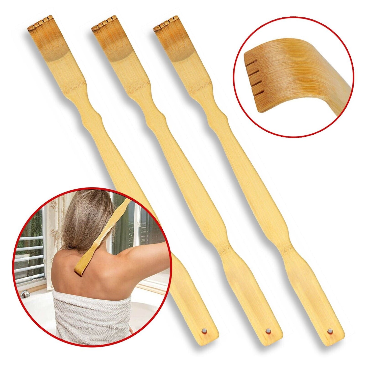 3 Long Reach Natural Bamboo Back Scratcher