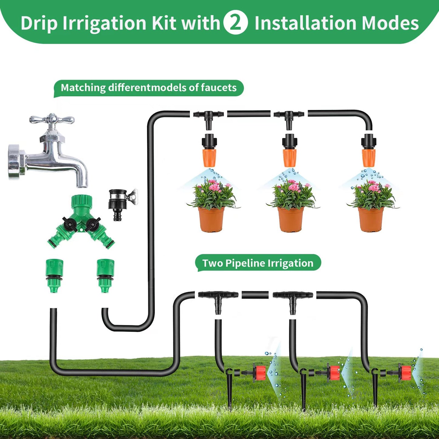 164FT Greenhouse Micro Automatic Garden Drip Irrigation Kit