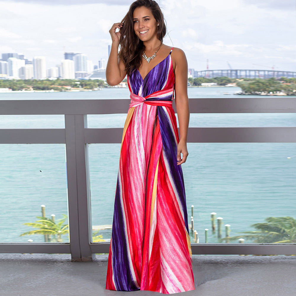 Beautiful Colorful Strap Leak Beach Dress