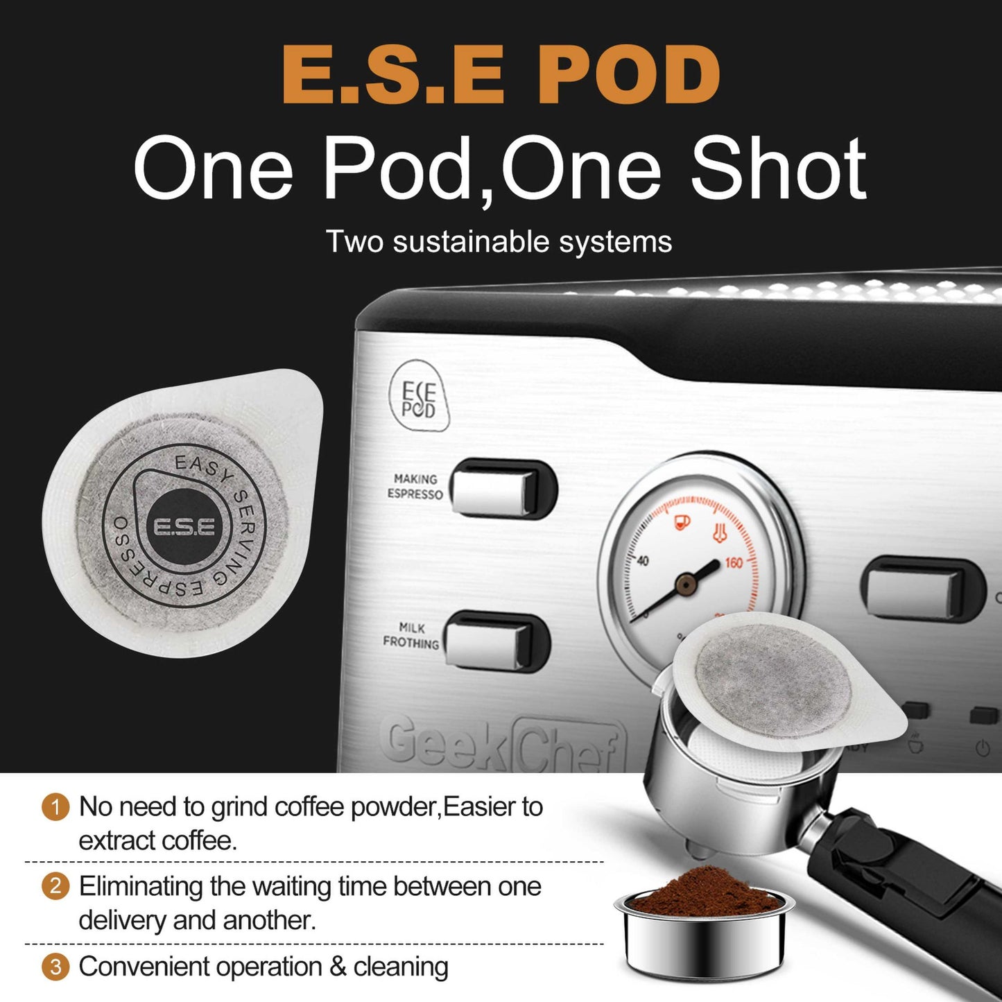 Espresso 20 Bar Pressure Cappuccino Latte Maker ESE POD