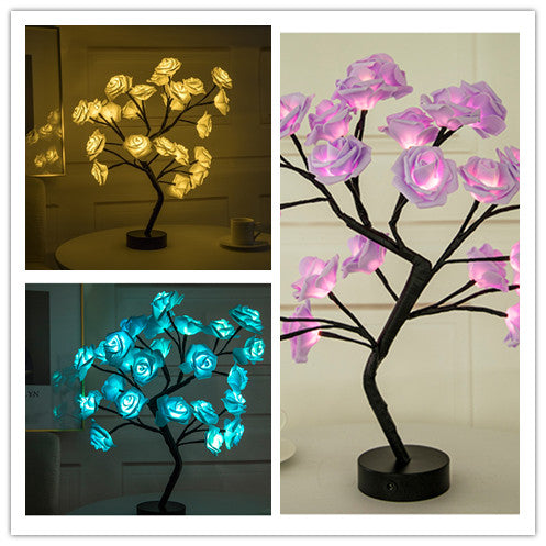 USB Battery Operated LED Bonsai Tree Rose Flower Lamp