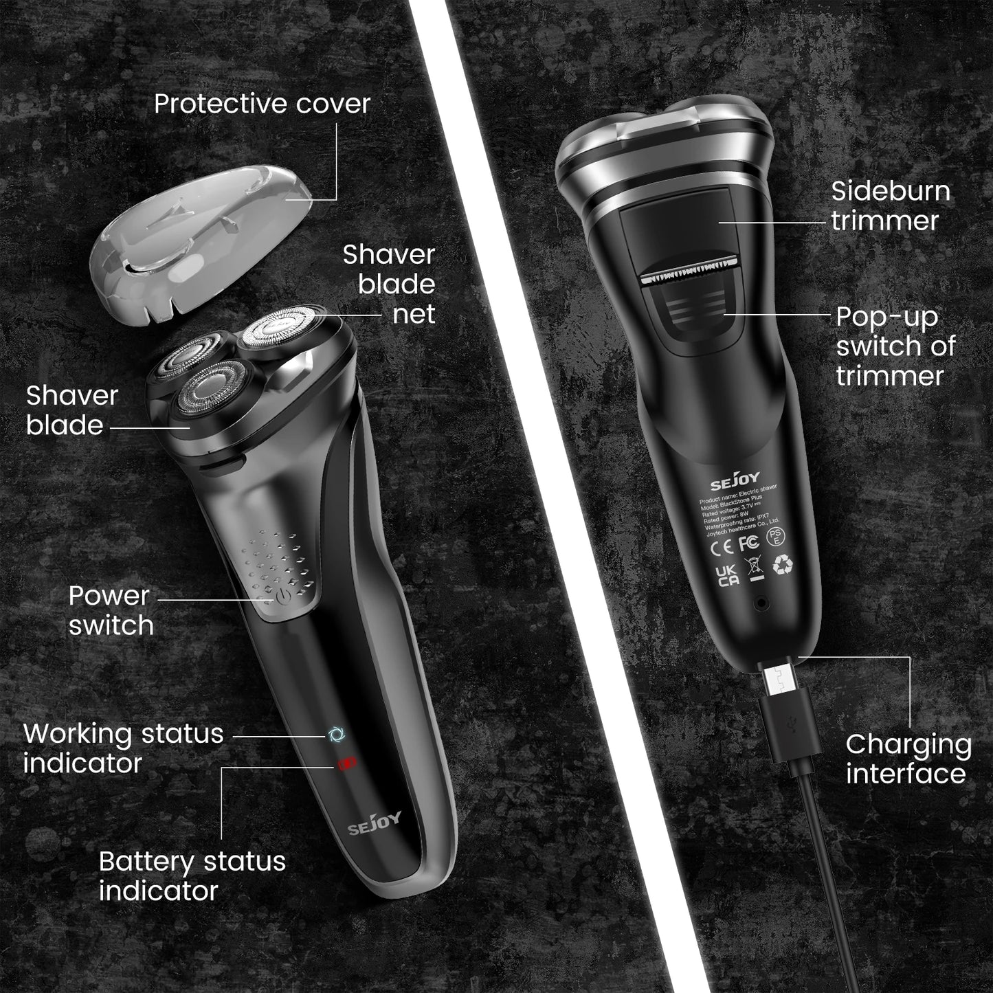 Rotary Waterproof Rechargeable, Electric Shaver for Men