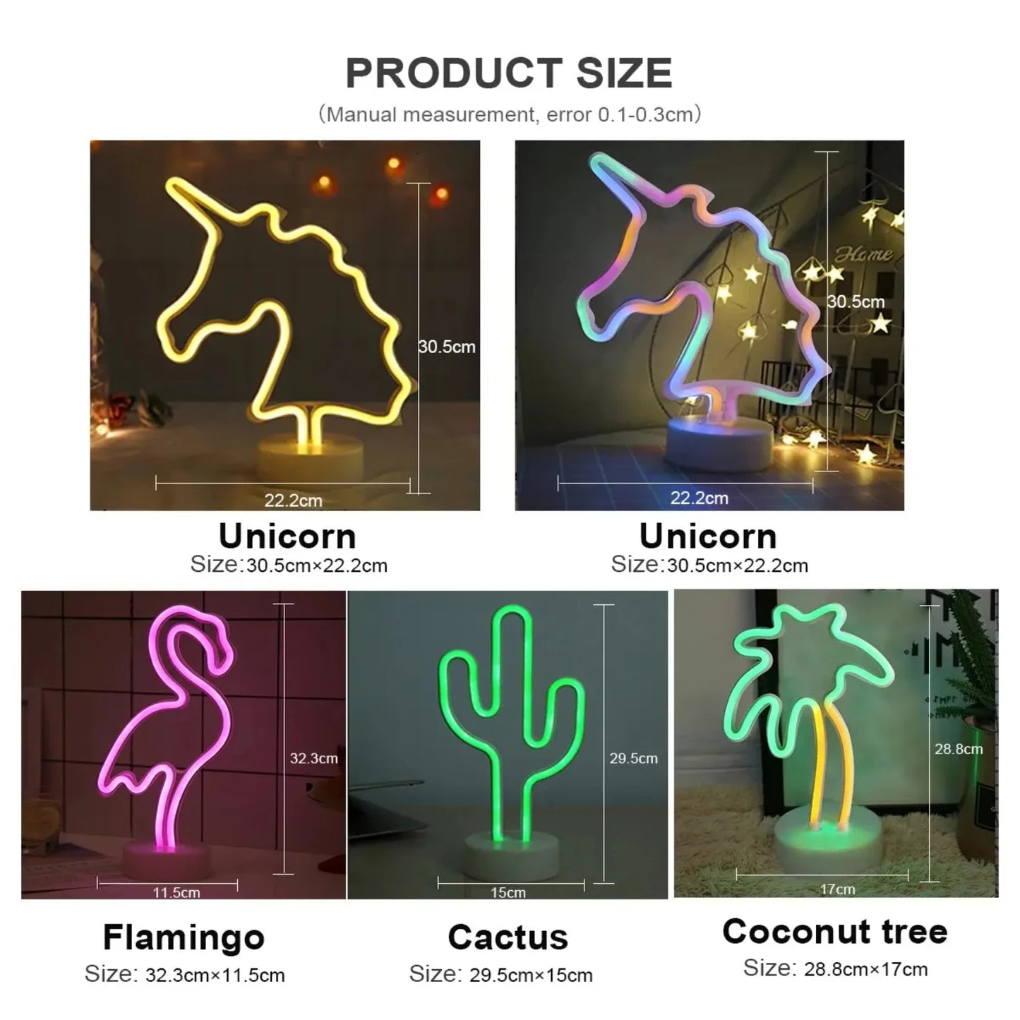 New Battery/USB LED Neon Night Light Sign Flamingo Unicorn  Tree Cactus Pineapple Table Lamp