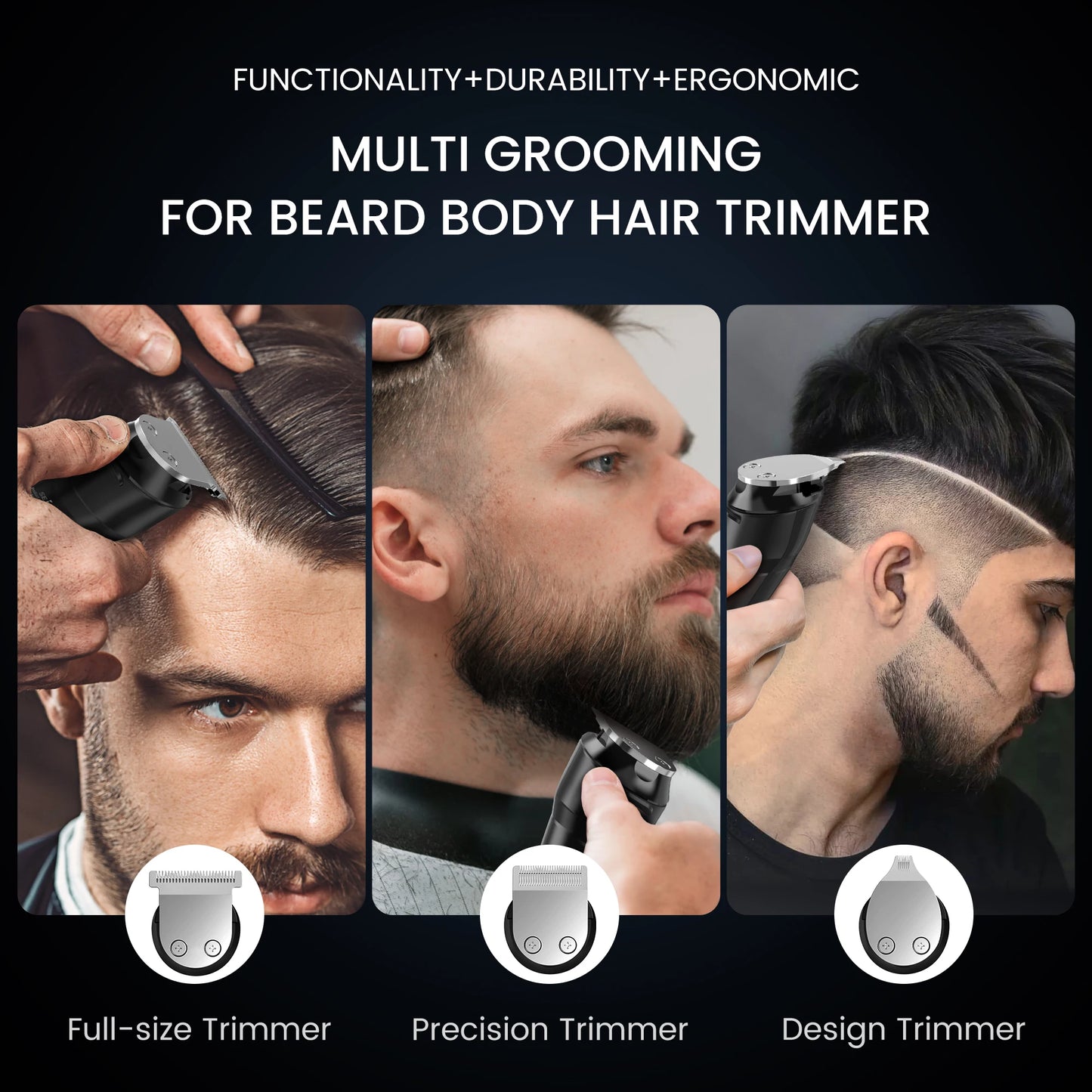 Waterproof Cordless Beard Trimmer for Men  Hair Clipper