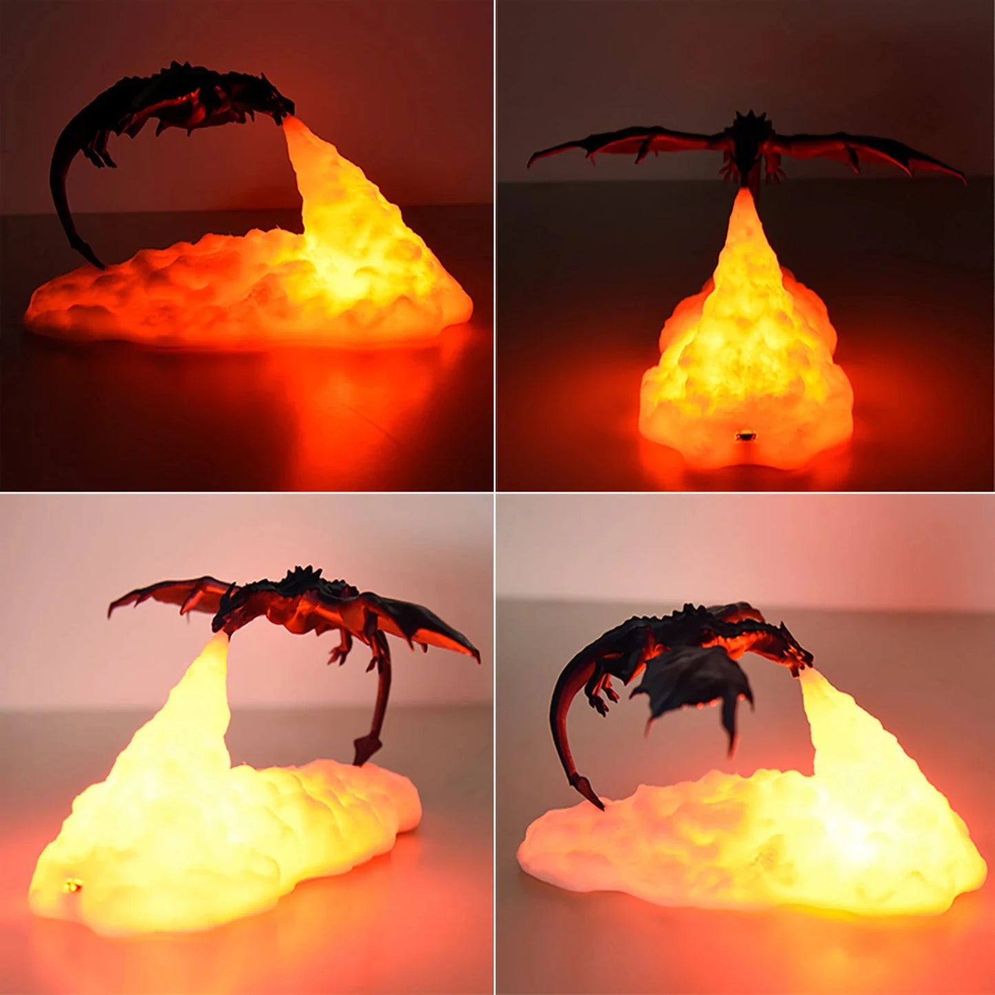 3D Printed Fire Dragon  USB Powered Rechargeable LED Night Lamp