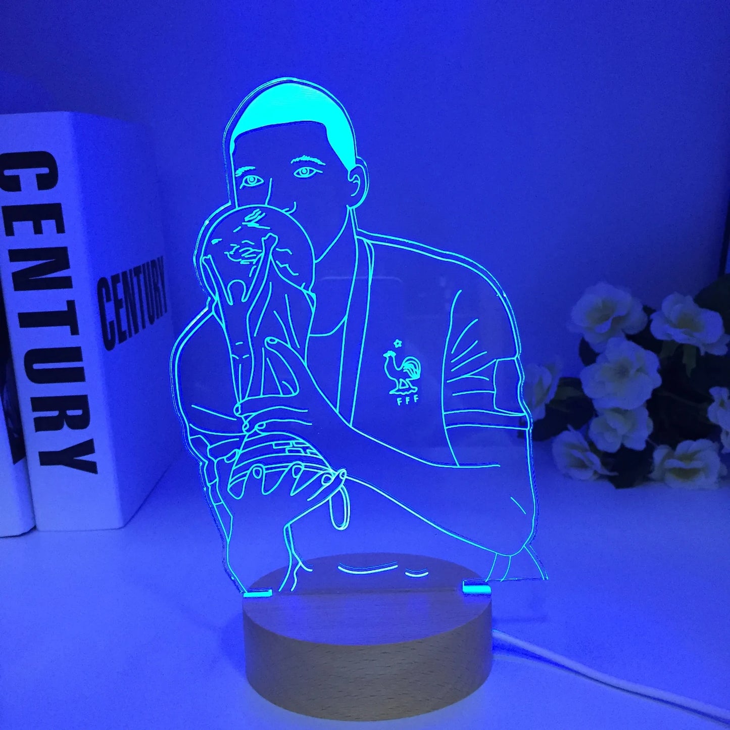 Soccer Football Star Kylian Mbappes Wooden 3D Lamp 7 Colors