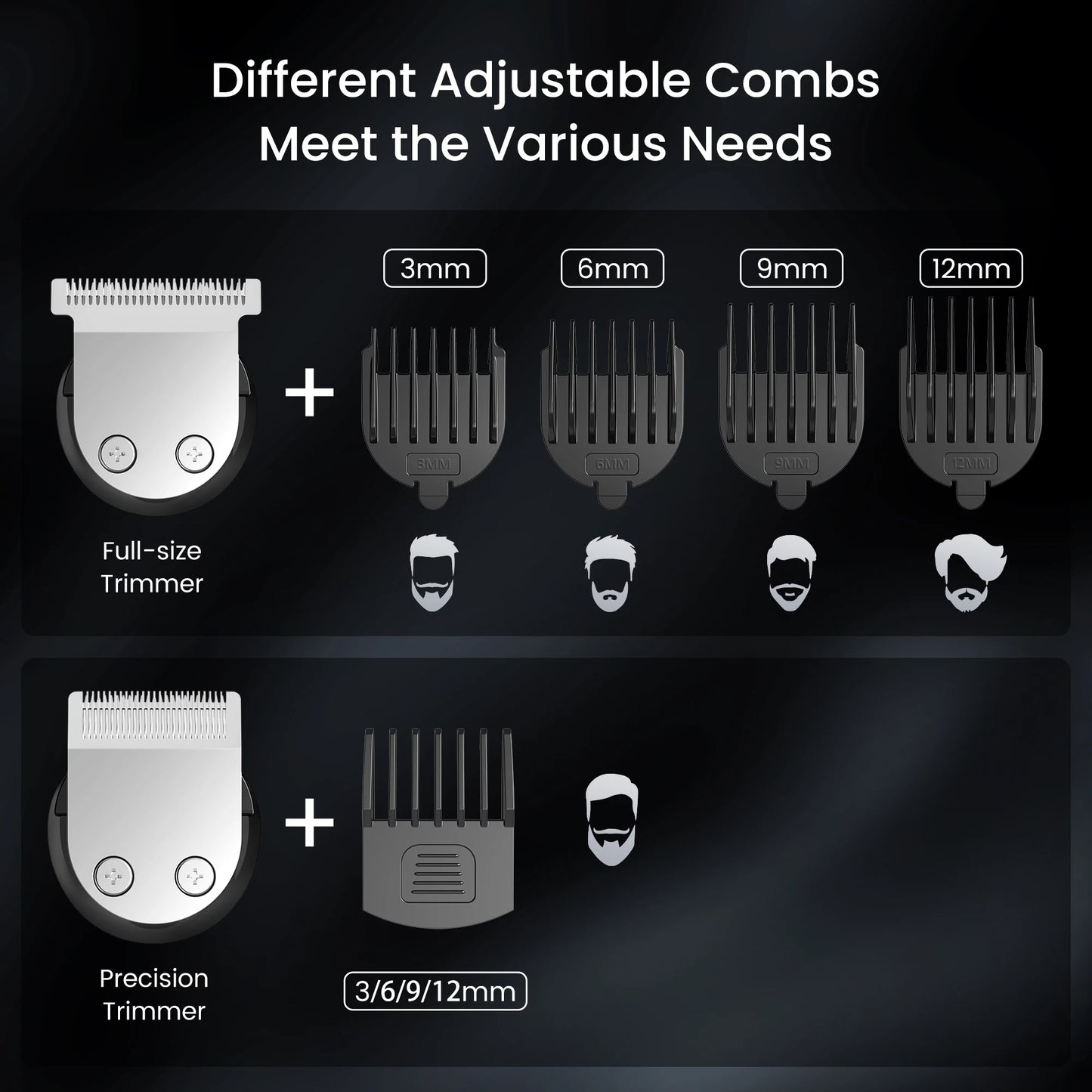 Waterproof Cordless Beard Trimmer for Men  Hair Clipper