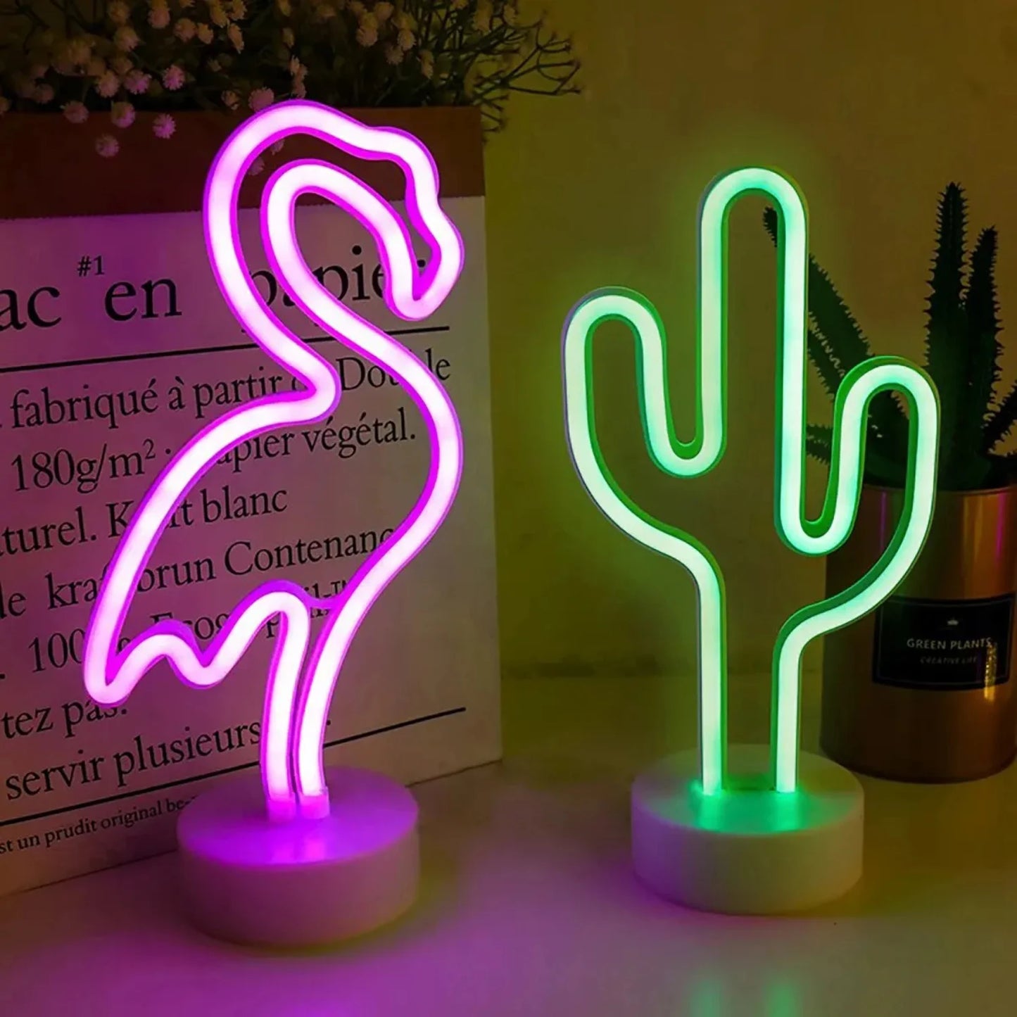 New Battery/USB LED Neon Night Light Sign Flamingo Unicorn  Tree Cactus Pineapple Table Lamp