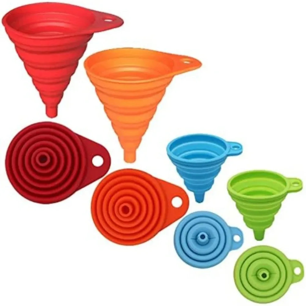 Kitchen Funnel Set 4 Pack, Small and Large,Gadgets Accessories Foldable Silicone Collapsible Funnels