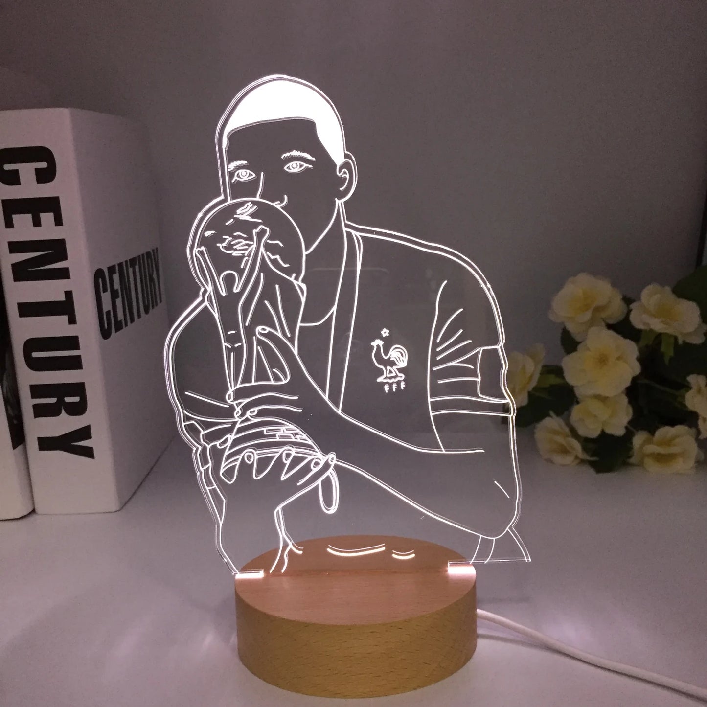 Soccer Football Star Kylian Mbappes Wooden 3D Lamp 7 Colors