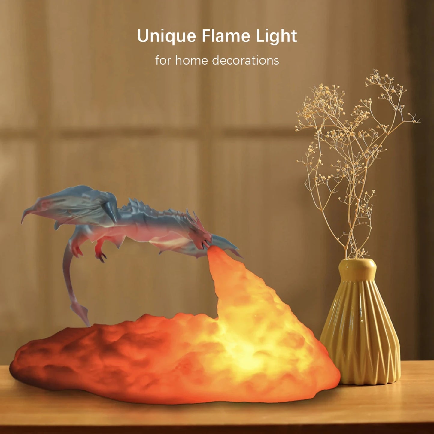 3D Printed Fire Dragon  USB Powered Rechargeable LED Night Lamp