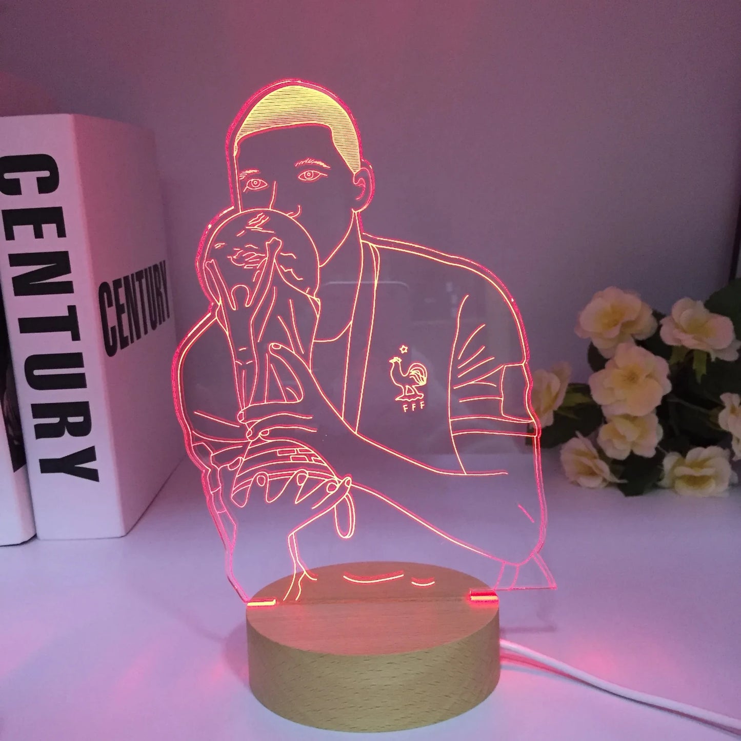 Soccer Football Star Kylian Mbappes Wooden 3D Lamp 7 Colors